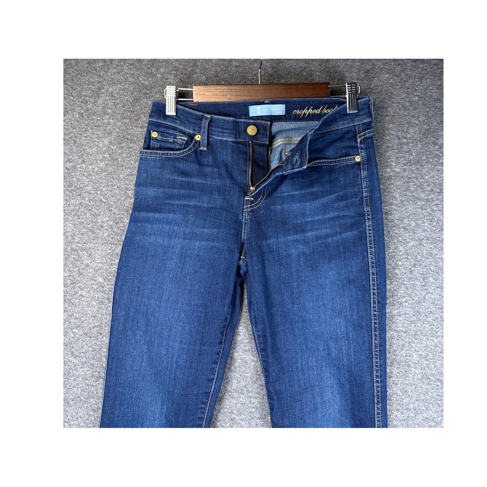 7 For All Mankind Blair Cropped‎ Boot Jeans Dark Wash Frayed Hem Women's Size 28 - Picture 2 of 13
